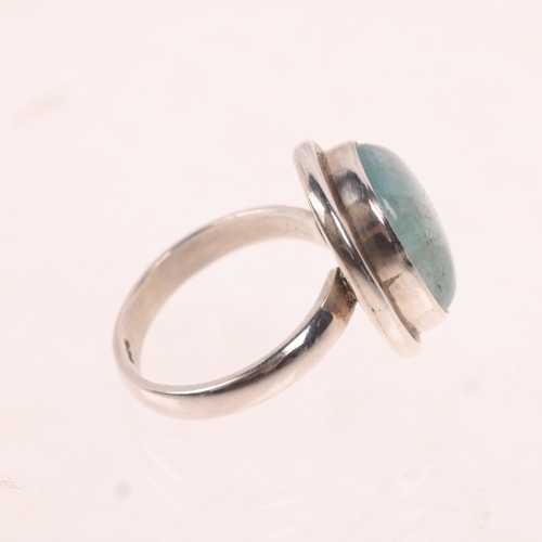 1601 - A sterling silver single stone aquamarine dress ring, setting height 18.6mm, size L, 5.9g