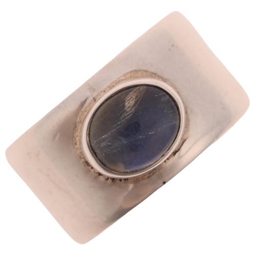 1604 - A modern sterling silver moonstone band ring, band width 11.4mm, size M, 14.2g