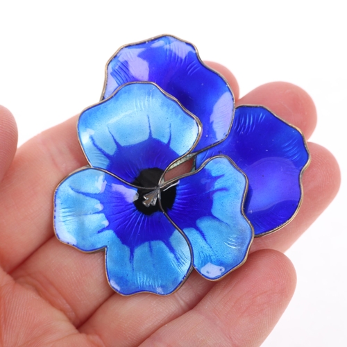 1617 - DAVID ANDERSEN - a large Norwegian vermeil sterling silver blue enamel 'Pansy' brooch, 46.7mm, 19.6g