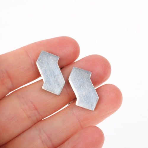 1631 - BENT KNUDSEN - a pair of Danish modernist sterling silver geometric abstract cufflinks, 22.1mm, 18.9... 