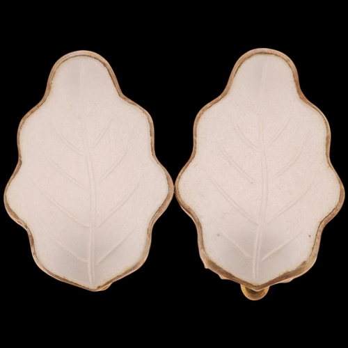 1636 - J BEYER - a pair of Danish modernist vermeil sterling silver white enamel leaf clip-on earrings, 22.... 