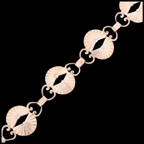 1637 - E ARVIG - an Art Deco Danish silver 'Fan' panel bracelet, band width 21.1mm, 21cm, 21.8g