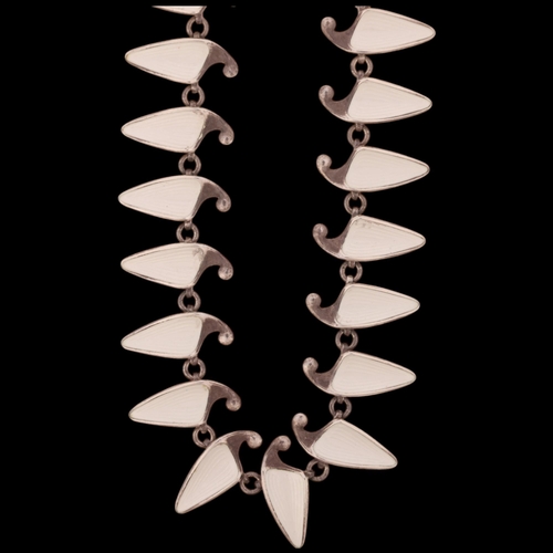 1640 - EINAR MODAHL - a Norwegian modernist sterling silver white enamel leaf panel necklace, 38.5cm, 32.5g