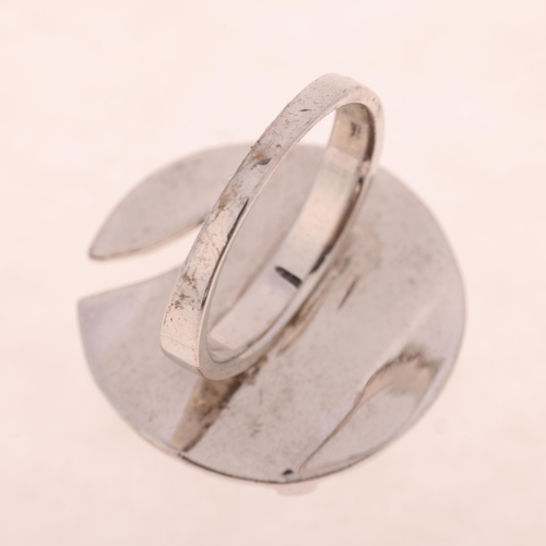 1641 - A modern oxidised sterling silver abstract panel ring, setting height 26mm, size Q, 9.5g