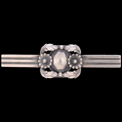 1643 - NIELS ERIK FROM - an Art Nouveau Danish sterling silver floral bar brooch, 55.6mm, 6.2g