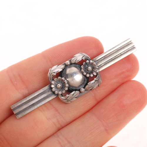 1643 - NIELS ERIK FROM - an Art Nouveau Danish sterling silver floral bar brooch, 55.6mm, 6.2g