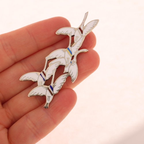 1645 - A DRAGSTED - a Danish modernist sterling silver-gilt enamel 'Flying Geese' brooch, 59.1mm, 9.5g