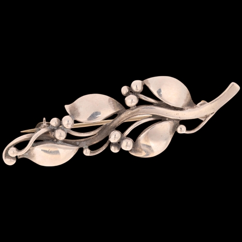 1648 - JUST ANDERSEN - an Art Nouveau style Danish sterling silver floral spray brooch, model no. 477, 50.8... 