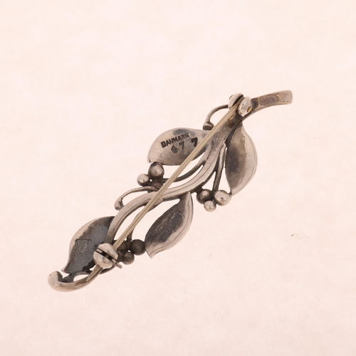 1648 - JUST ANDERSEN - an Art Nouveau style Danish sterling silver floral spray brooch, model no. 477, 50.8... 