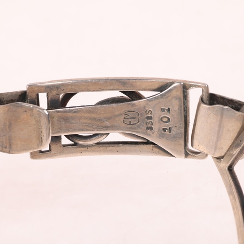 1654 - EILER & MARLOE - an Art Deco style Danish silver leaf panel bracelet, model no. 101, 20cm, 28.1g