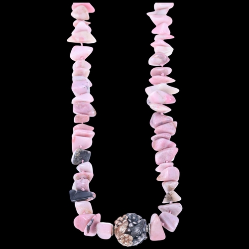 1656 - NIELS ERIK FROM - a Danish modernist oxidised and gilded sterling silver rhodonite bead necklace, 66... 