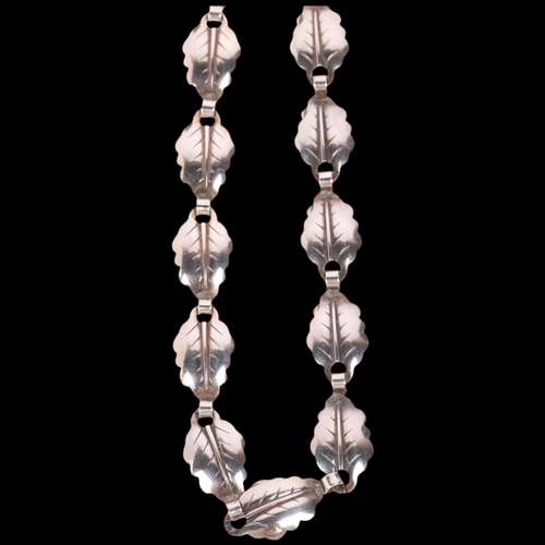 1659 - HERMANN SIERSBOL - a Danish modernist sterling silver leaf panel necklace, 39cm, 16.7g