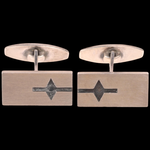 1662 - NIELS ERIK FROM - a pair of Danish modernist sterling silver and niello geometric cufflinks, 19.6mm,... 