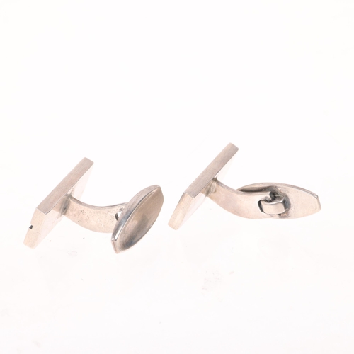 1662 - NIELS ERIK FROM - a pair of Danish modernist sterling silver and niello geometric cufflinks, 19.6mm,... 