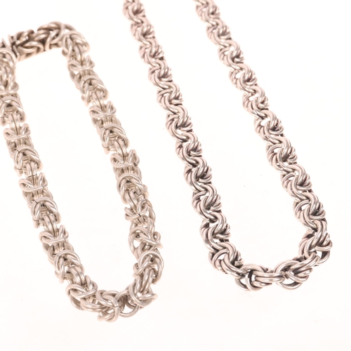 1663 - HUGO GRUN - a Danish sterling silver birdcage link bracelet 22cm, and a silver graduated woven link ... 