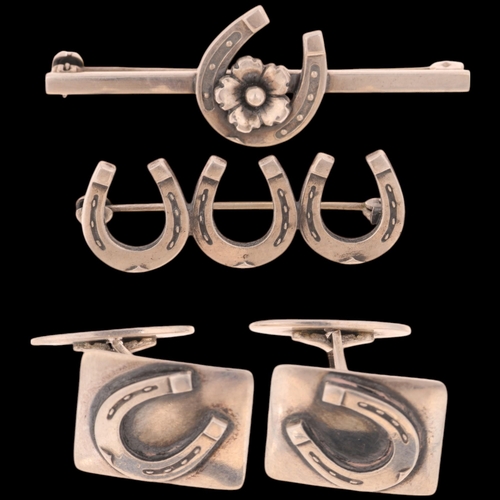 1664 - NIELS ERIK FROM - a Danish modernist sterling silver 'Horseshoe' jewellery set, comprising 2 
brooch... 