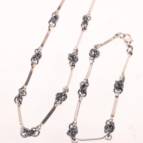 1675 - A Danish oxidised sterling silver fancy link chain necklace and bracelet set, 40cm and 18cm, 21.9g t... 