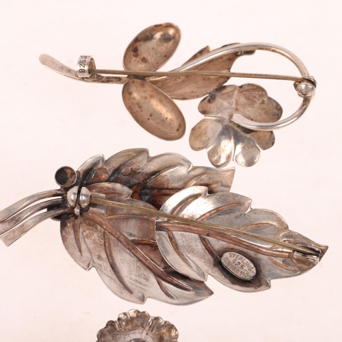 1678 - 3 Art Nouveau style Danish silver floral brooches, makers include Hermann Siersbol and Hugo Grun, la... 