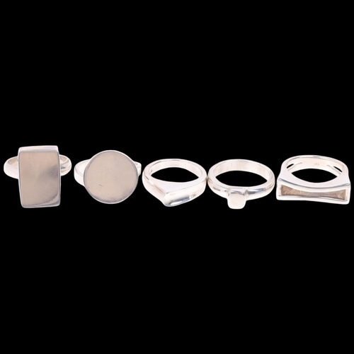 1681 - 5 modern sterling silver rings, largest setting height 18.8mm, sizes M, P x 3, and R, 33.6g total (5... 