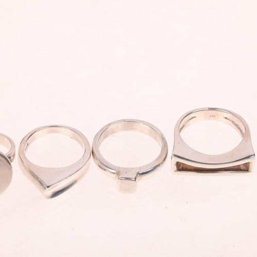 1681 - 5 modern sterling silver rings, largest setting height 18.8mm, sizes M, P x 3, and R, 33.6g total (5... 