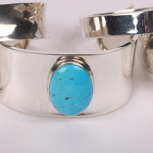 1684 - 5 modern sterling silver bangles, including Mexican turquoise example, 115.7g total (5)