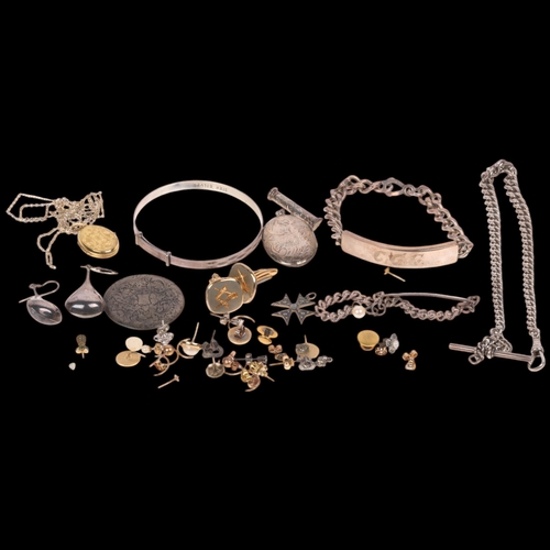 1687 - Various jewellery, including heavy silver identity bracelet, silver curb link Albert chain, locket b... 