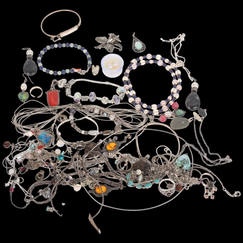 1694 - Various silver jewellery, including charm bracelet, pearl necklace, rings, etc