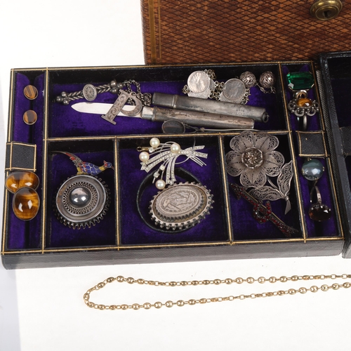 1702 - Various Antique and Vintage silver and costume jewellery, including Victorian mourning brooch, Port ... 