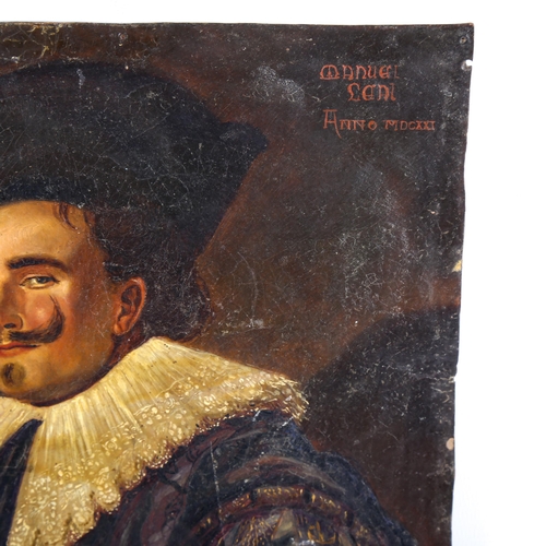 642 - After Frans Hals, 19th century oil on copper, the laughing cavalier, indistinctly signed, 28cm x 21c... 