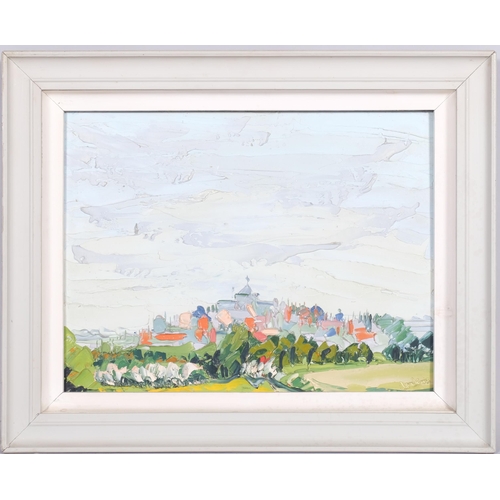 405 - Attributed EW Jenkins, impressionist landscape of Rye from Lensam, oil on board, unsigned 51cm x 39c... 