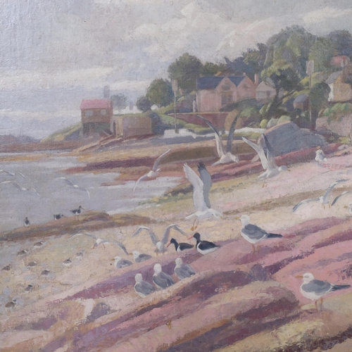 409 - James T A Osborne (British 1907-1979) Seagulls on shore, oil on canvas, mid-20th century, unsigned, ... 