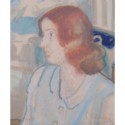 418 - Vladimir Polovin (Russian 1880-1957), portrait of a young woman, dated 1938, pastel on canvas laid t... 