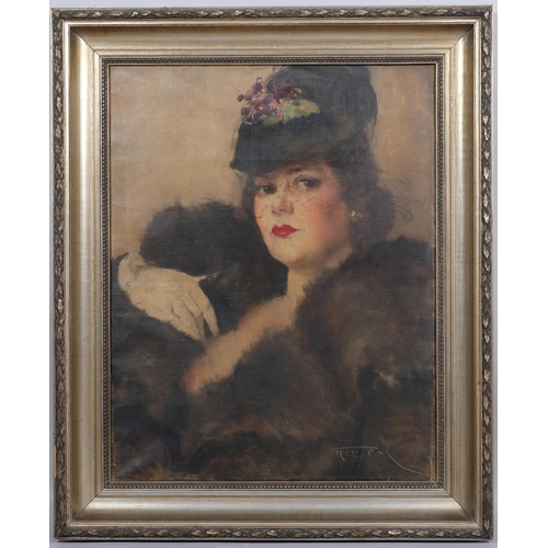 420 - Pal Fried (Hungarian 1893-1976), portrait of young woman, oil on canvas, signed, 64cm x 50cm, framed