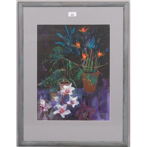 432 - Valerie Olsen, 2 still life flowers, acrylic on board and paper, largest 50cm x 35cm, framed (2)