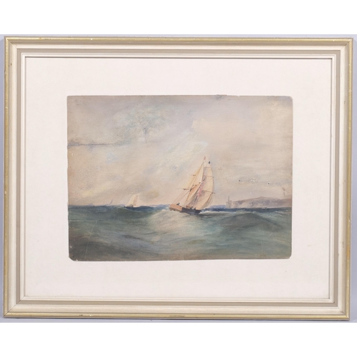 437 - Manner of Thomas Bush Hardy, 19th century British coastal scene, yachts off white cliffs, watercolou... 