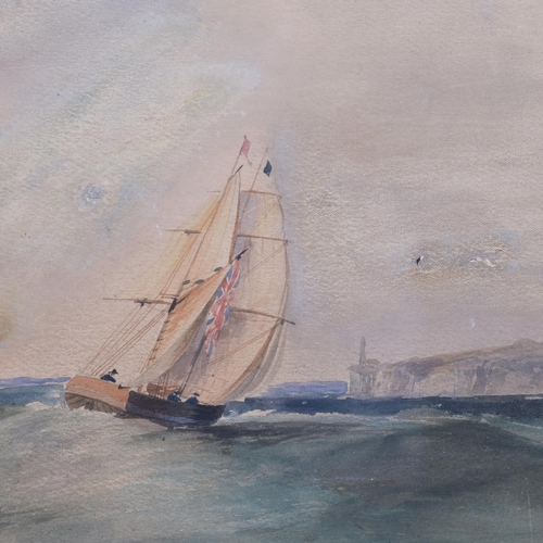 437 - Manner of Thomas Bush Hardy, 19th century British coastal scene, yachts off white cliffs, watercolou... 