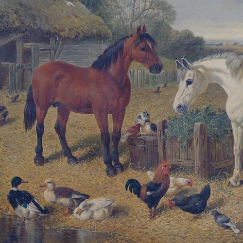 439 - Attributed to John Frederick Herring (British 1815-1907) horses and fowl in farmyard, oil on canvas,... 