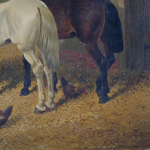 439 - Attributed to John Frederick Herring (British 1815-1907) horses and fowl in farmyard, oil on canvas,... 