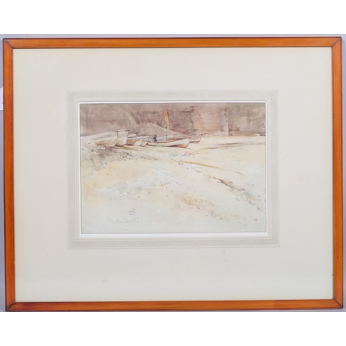 445 - Flamborough Boats, watercolour on paper, artist's monogram dated 1923, 35cm x 24cm, framed