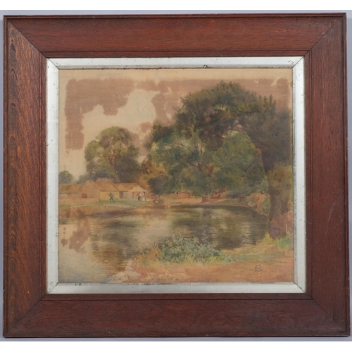 446 - A pair of early 20th century watercolours, riverside scenes, artist's monogram dated '07, in origina... 