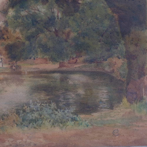 446 - A pair of early 20th century watercolours, riverside scenes, artist's monogram dated '07, in origina... 