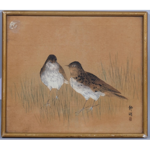 450 - An Oriental watercolour on paper, 2 wading birds, with character marks bottom right, 24cm x 21cm, fr... 