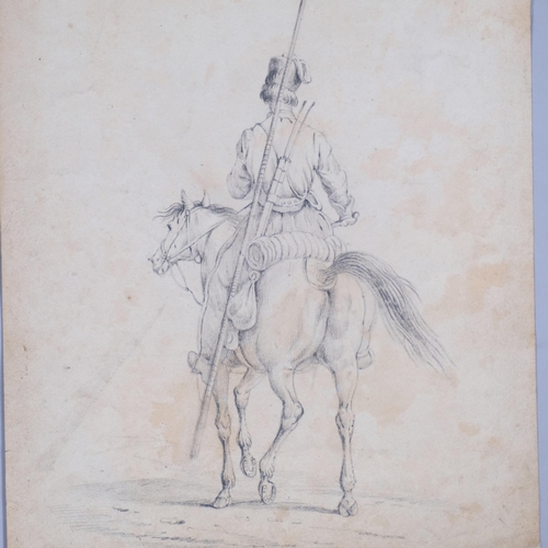 451 - 2 x 19th century/early 20th century pencil studies of Middle Eastern military man on horseback, unsi... 