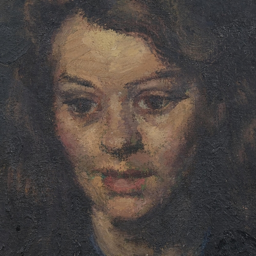 452 - Camden School, 20th century oil on canvas, portrait of a young woman, unsigned, 36cm x 30.5cm, unfra... 