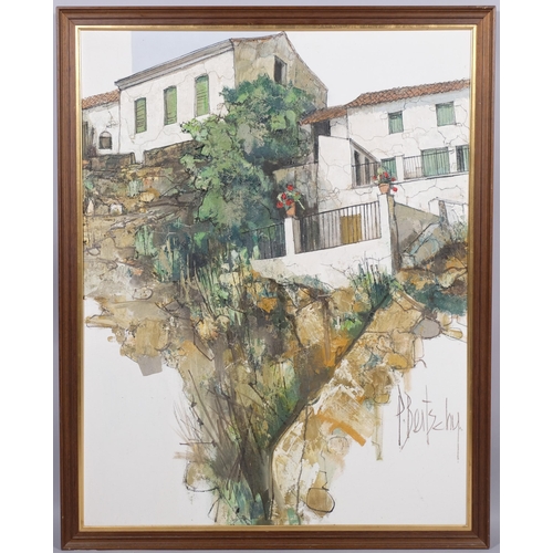 459 - Italian School, view of a villa, large mid-20th century oil on canvas, signed, 94cm x 72cm, framed