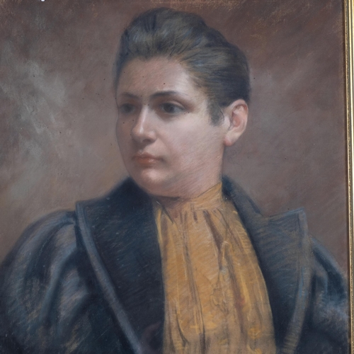 465 - Early 20th century portrait of woman, pastel on canvas, unsigned, 53cm x 44cm, framed