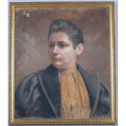 465 - Early 20th century portrait of woman, pastel on canvas, unsigned, 53cm x 44cm, framed