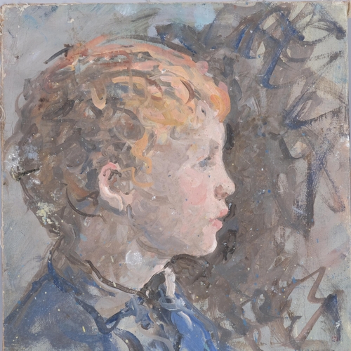 466 - Ken Howard RA (1932 - 2022), portrait study of a boy in profile, oil on canvas laid to board, unsign... 