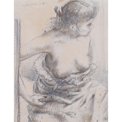 473 - Nigel Lambourne (1919 - 1998), female nude study, Conte, signed and dated 1949, 45cm x 35cm, mounted