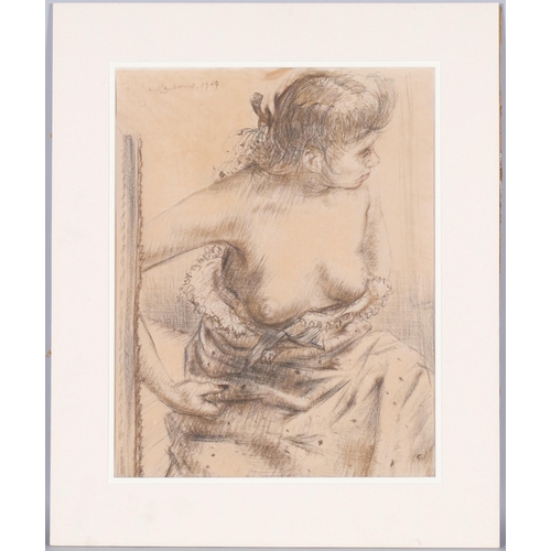 473 - Nigel Lambourne (1919 - 1998), female nude study, Conte, signed and dated 1949, 45cm x 35cm, mounted